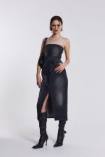 Liberty 2 In 1 Detachable Denim Black Midi Dress - Image 2