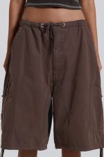 Brown Parachute Cargo Shorts - Image 3